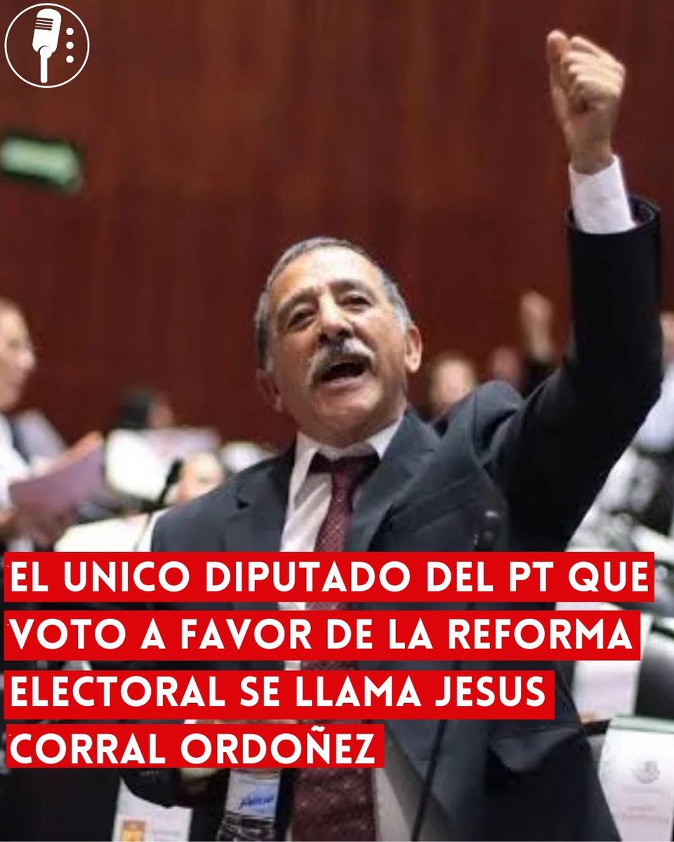 YosoyPedrero's tweet photo. 🚨OJO: EL ÚNICO DIPUTADO DEL PT QUE VOTÓ A FAVOR DE LA REFORMA ELECTORAL SE LLAMA JESÚS CORRAL ORDOÑEZ.

La propuesta de reforma electoral no logró avanzar en el Congreso luego de que diversos partidos votaran en contra, lo que impidió alcanzar la mayoría necesaria para su aprobación.

Durante la votación, legisladores del Partido Revolucionario Institucional (PRI), Partido Acción Nacional (PAN), Movimiento Ciudadano (MC), así como integrantes del Partido del Trabajo (PT) y del Partido Verde Ecologista de México (PVEM), emitieron votos en contra, lo que terminó por frenar el avance de la iniciativa.

Sin embargo, dentro de la bancada del PT hubo una excepción: el diputado Jesús Corral Ordoñez, quien votó a favor de la reforma, convirtiéndose en el único legislador de ese partido que respaldó la propuesta durante la sesión.

El resultado evidenció las divisiones internas entre algunas fuerzas políticas, así como las diferencias sobre los cambios planteados al sistema electoral del país. Este tipo de reformas requieren mayorías calificadas, por lo que el bloque de votos en contra resultó determinante para que la iniciativa no prosperara.