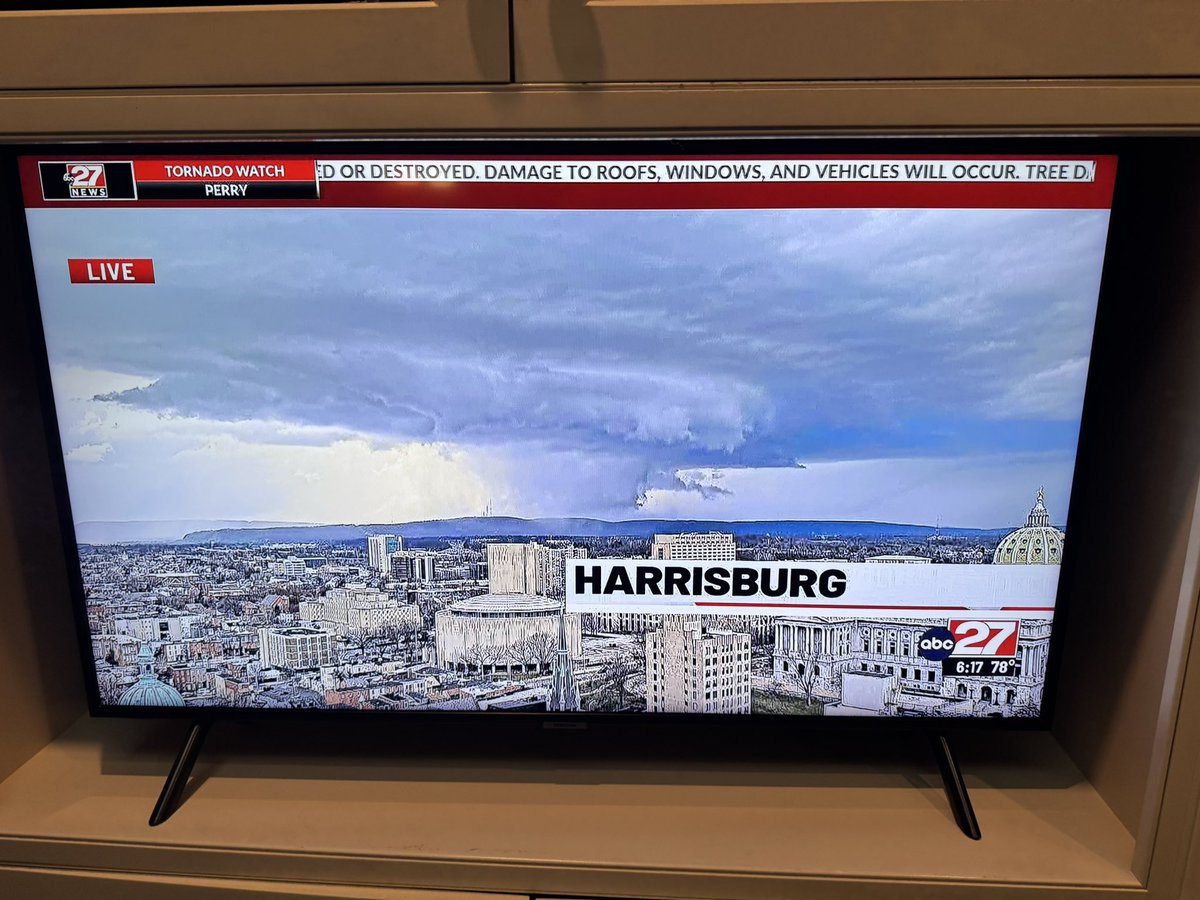 SUPERCELL:

Something our towercam doesn’t catch everyday. A #thunderstorm with rotation and a #tornado warned storm. This is a supercell and why we mentioned the chance for severe weather today. This is an amazing view. #27Weather #PAwx