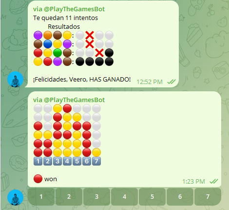 MartinezL_94's tweet photo. @gastonfonceadev Un bot de telegram para jueguitos clásicos. Permite jugar con un amigo si mencionás el bot en el chat.  https://t.co/dvZuZji383 https://t.co/PbmIEFx4h5