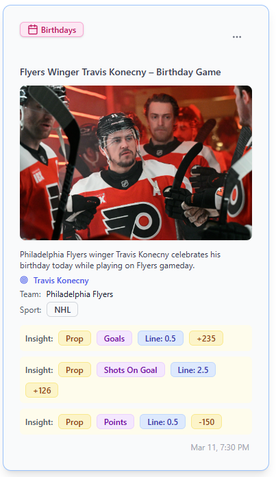 BeyondTheLineHQ's tweet photo. One angle in this game:
Travis Konecny plays on his birthday tonight.
Look #BeyondTheLine https://t.co/eoeALaSrPh