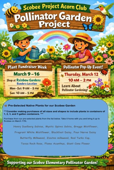 NISDScobee's tweet photo. Reminder…Project Acorn Club will be out at @ Rainbow Gardens tomorrow for Fill the Garden fundraiser.🪴🌱🪻 https://t.co/h82OKY3b4T