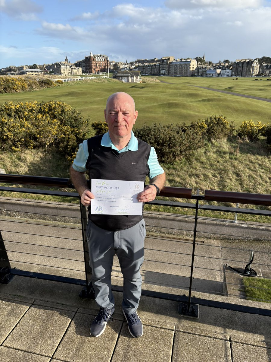 ARichardsonPro's tweet photo. Well Done to Chris Taylor on finishing Second Place with 34pts on the #JubileeCourse @TheHomeofGolf in the Singles Competition.
#PrizeWinner #Golf #GolfTrips #StAndrews #Scotland #Events #Travel https://t.co/J8r893suN6