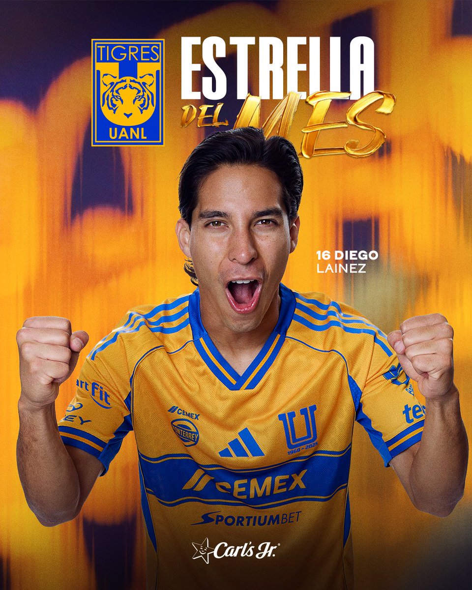 TigresOficial's tweet photo. 🐯⭐️ ¡Garra, coraje, pasión y goles! Diego Lainez es la Estrella del Mes @CarlsJrMx de Febrero. 

¡Qué grande eres, 'Factor'! ⚽️ https://t.co/p6R2tIQFgB