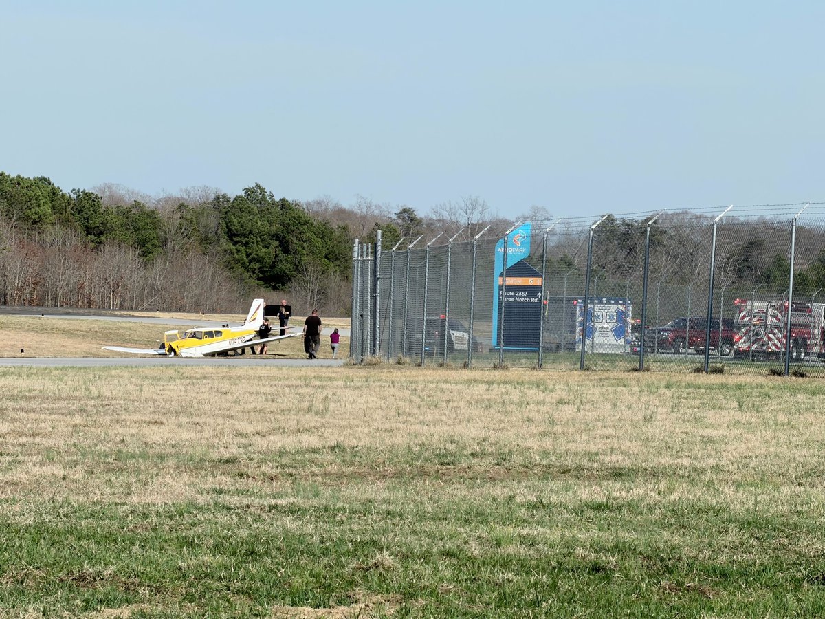AllisonPapson's tweet photo. Single engine plane crash landed near end of runway at St Mary's County Regional Airport around 4:08pm. Pilot and passenger examined by medical personnel on scene. NTSB notified. #SMCSO https://t.co/agyWwgP9DC
