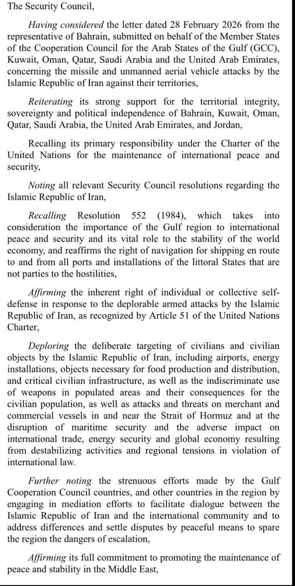 reema_omer's tweet photo. Shameful day for the U.N. Security Council 

Months after its adoption of Resolution 2803 in November 2025 on the Gaza “Peace Plan”, the UNSC has yet again shown why it is a complete failure in maintaining international peace and security

The Council has been completely silent on the blatant disregard of international law by the US and Israel - the aggressors in the war - who attacked Iran without any legal justification and have been committing egregious war crimes on a daily basis including attacking schools and other civilian targets in Iran and Lebanon

It has instead only condemned Iran “in the strongest terms”, and has called on Iran to fully comply with its obligations under international law 

With such blatantly selective and discriminatory enforcement of international legal obligations and utter disregard of human suffering and state sovereignty, it is no surprise the Council has become a laughing stock, and worse, is considered a handmaiden of empire