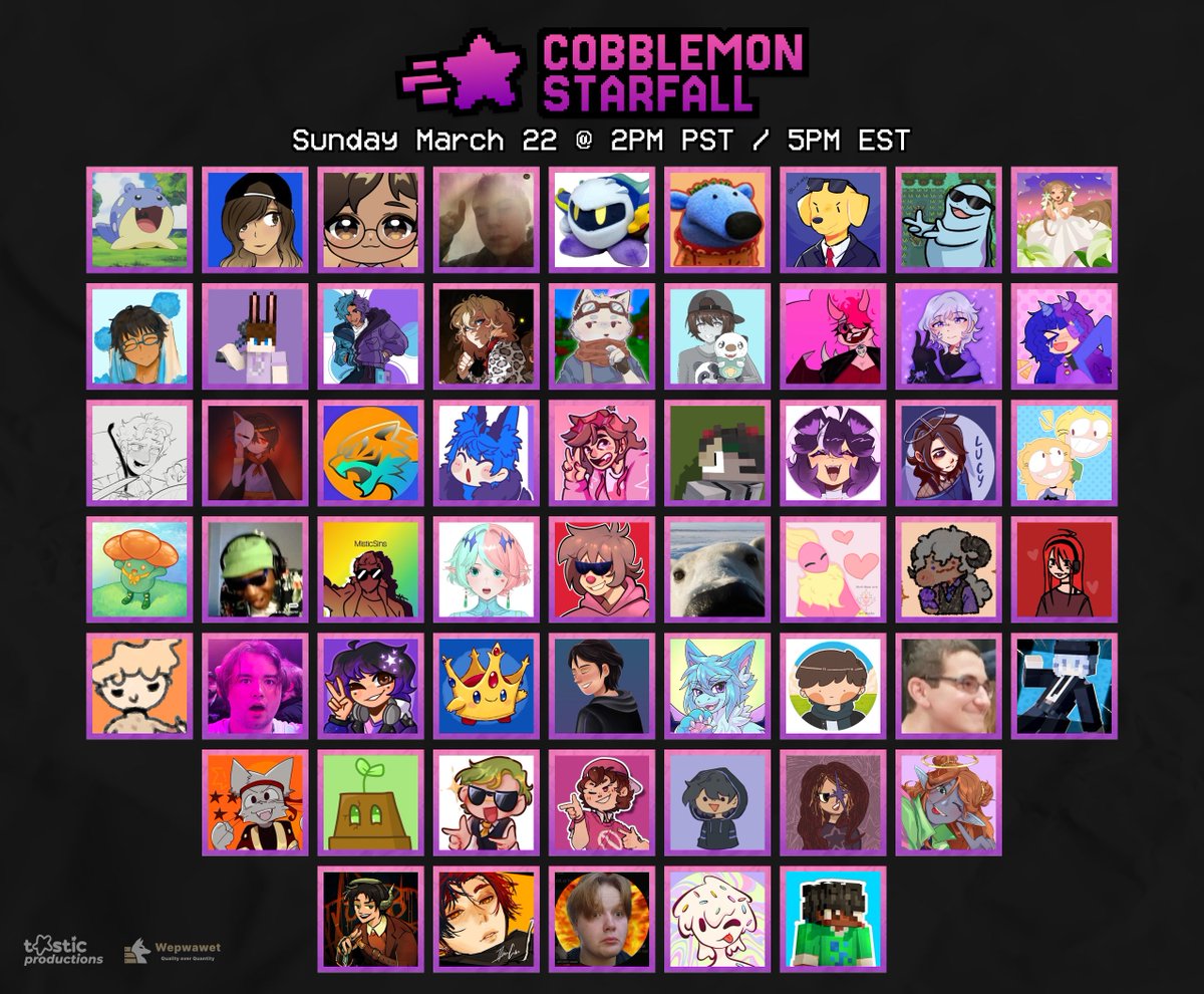 Introducing the first wave of #CobblemonStarfall members:

Cobblemon: Starfall opens on March 22nd at 2PM PST / 5PM EST