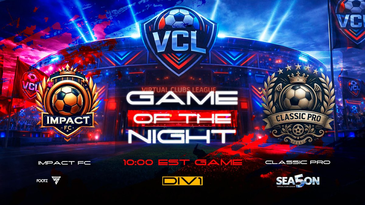 VCLNA's tweet photo. 🔥 VCL Game of the Night 🔥  

The spotlight is on tonight! Big points, big plays, and league pride on the line. Who’s stepping up when it matters most? 👀⚽  

Tune in, support your squad, and let’s see who takes control of the night. 🎮🏆  

#VCL #ProClubs #GameOfTheNight https://t.co/rjVhys8lrM