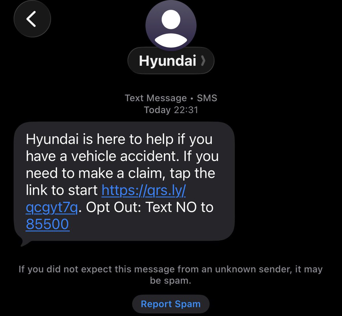 alizda174's tweet photo. @Hyundai_UK sending text messages at 10:30 at night … got to be scammers right??? https://t.co/VZpmtMumIH