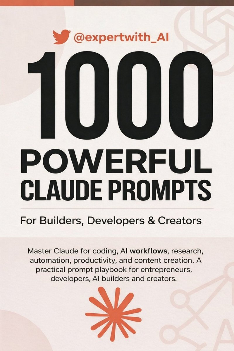 1000+ Powerful Claude Prompts 🤯

For builders, developers &amp; creators.

I spent weeks compiling the most practical prompts for:

• Coding &amp; debugging
• AI workflows
• Research &amp; analysis
• Automation
• Content creation
• Productivity systems

These prompts can literally