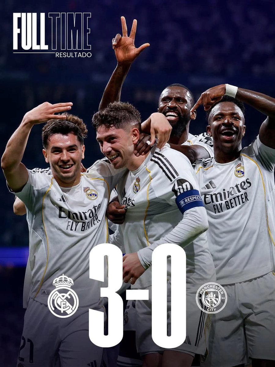 El Real Madrid destroza al Manchester City en el Santiago Bernabéu con Hat-Trick de Fede Valverde para encaminar la eliminatoria de octavos de final de la Champions League.

GANÓ, GOLEÓ Y GUSTÓ EL REY DE EUROPA. 🏆🏆🏆🏆🏆🏆🏆🏆🏆🏆🏆🏆🏆🏆🏆
HALA MADRID SIEMPRE!!!?