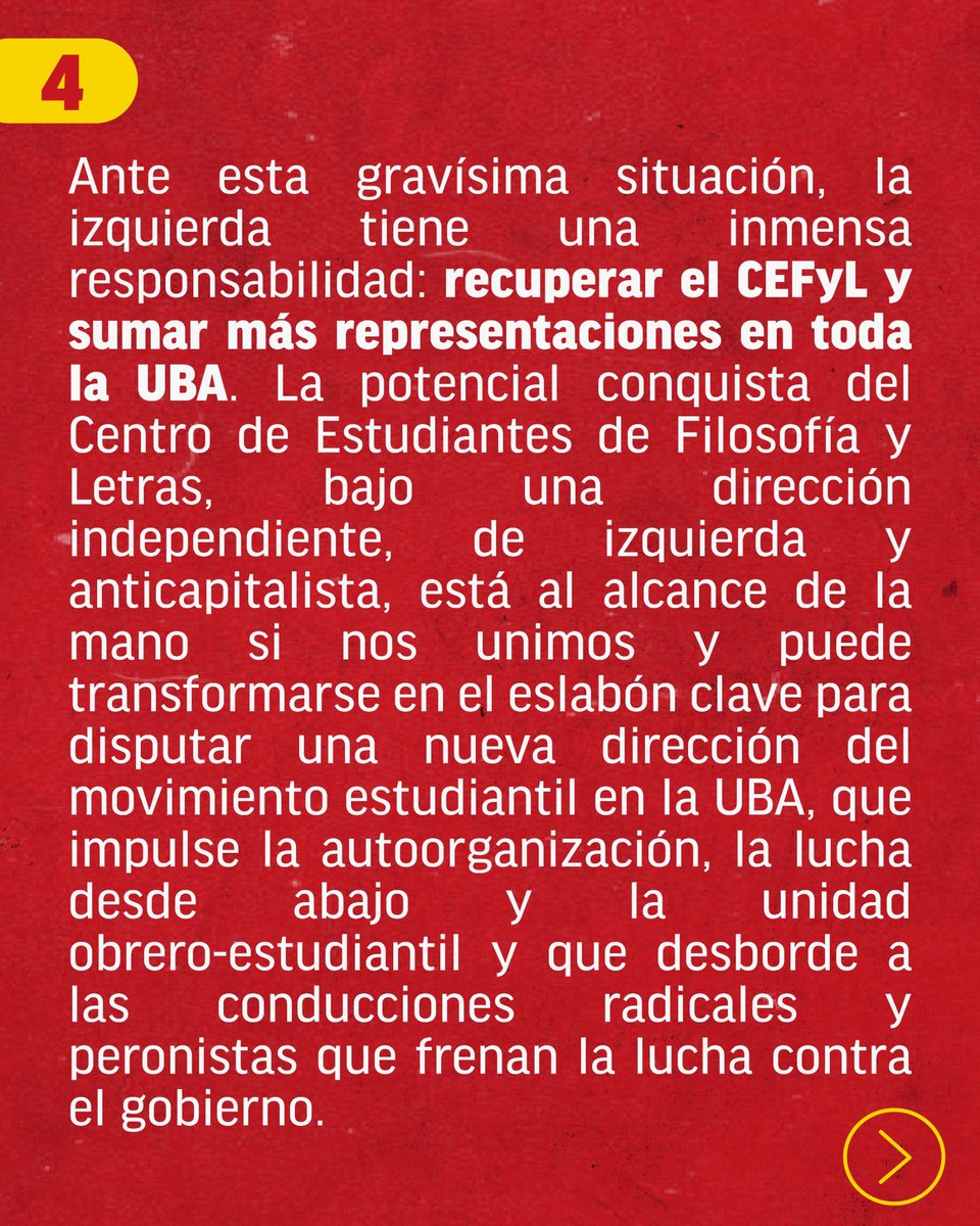 Ante el adelantamiento de las elecciones universitarias
EL ¡YA BASTA! LLAMA A LA UNIDAD DE LA IZQUIERDA PARA RECUPERAR EL CEFYL Y AVANZAR EN LOS CENTROS Y CONSEJOS DE LA UBA

Deslizá para leer la declaración completa