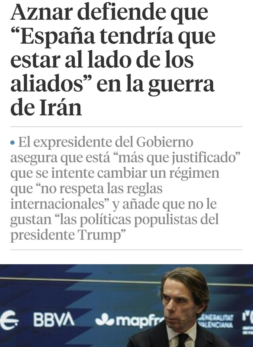 #Aznar, el amigo del pederasta #Epstein, dice que hay que apoyar a un país que ASESINÓ a cerca de 200 niñas en un colegio.
A más de 70000 palestinas inocentes.
Y que hace que niños y niñas mueran de hambre por vivir donde hay petróleo. 

ES UN GENOCIDA.

#MalasLenguas #LaNoche24h