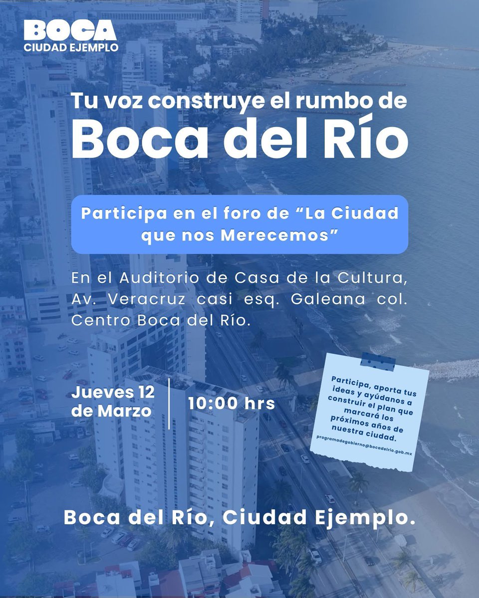 _BocadelRio's tweet photo. Te invitamos a Foro de Consulta Ciudadana para Mujeres, un espacio para escuchar sus ideas, experiencias y propuestas para construir juntas “La ciudad que nos merecemos”.

Tu voz es fundamental para seguir haciendo de Boca del Río una mejor ciudad para las mujeres boqueñas https://t.co/IipSDrp4Tz