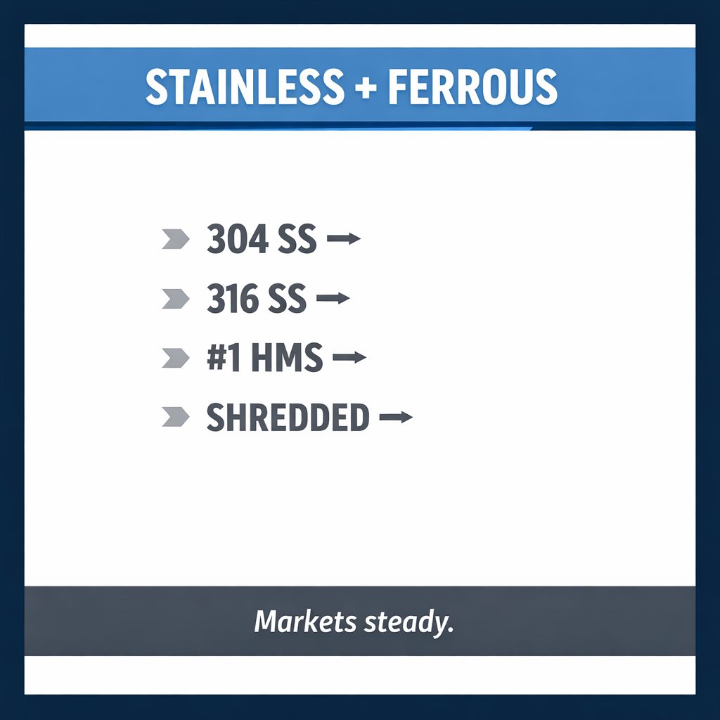 scrapindustry's tweet image. Ferrous scrap markets closed steady Tuesday.

Steel and stainless scrap grades reported no change on the ScrapMonster Price Index, while copper and brass led the day’s gains.

See the full scrap price breakdown:
f.mtr.cool/muciepkdpy

#SteelScrap #StainlessSteel #ScrapMonster