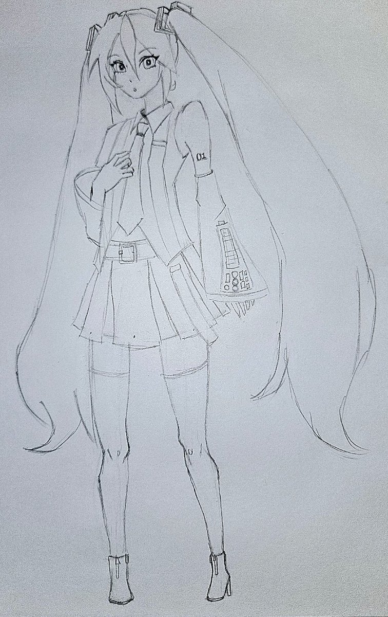 Penguin1747's tweet photo. V6 MIKU SKETCH!! methinks I will finish this digitally... and fix the legs there too cause... yikes... https://t.co/7G17oLmlRJ