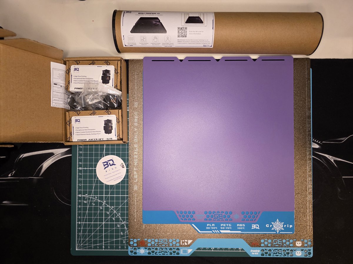 New <a href="/BIQU_Makers/">BIQU</a> just dropped! 📦🔥
Upgrading both the H2C and Snapmaker U1:
🟣 Panda BuildPlate CryoGrip Pro Frostbite &amp; Glacier running on both machines, adding more to the stack
🔩 Panda Juicer HFC - H/A hotend  nano-coated hardened steel, up to 52mm³/s 👀
🧹 Panda Diaper