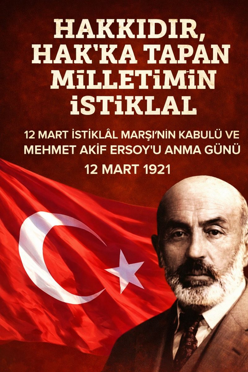 Bağımsızlığımızın hür ve gür sesi #İstiklalMarşı'mızın kabulünün 105. yıl dönümü kutlu olsun. Mehmet Akif Ersoy