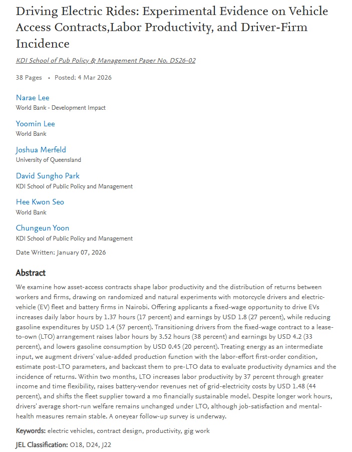 NaraeLeeRes's tweet photo. 📢 World Bank Report/Working Paper

Happy to see this #coauthored World Bank report and working paper has been released. With thankful comments from conferences, we are conducting long-term follow up.

Report: https://t.co/68cbdd6qfQ

Working paper: https://t.co/hHHrOG2rkA https://t.co/KPlgMSG3uS