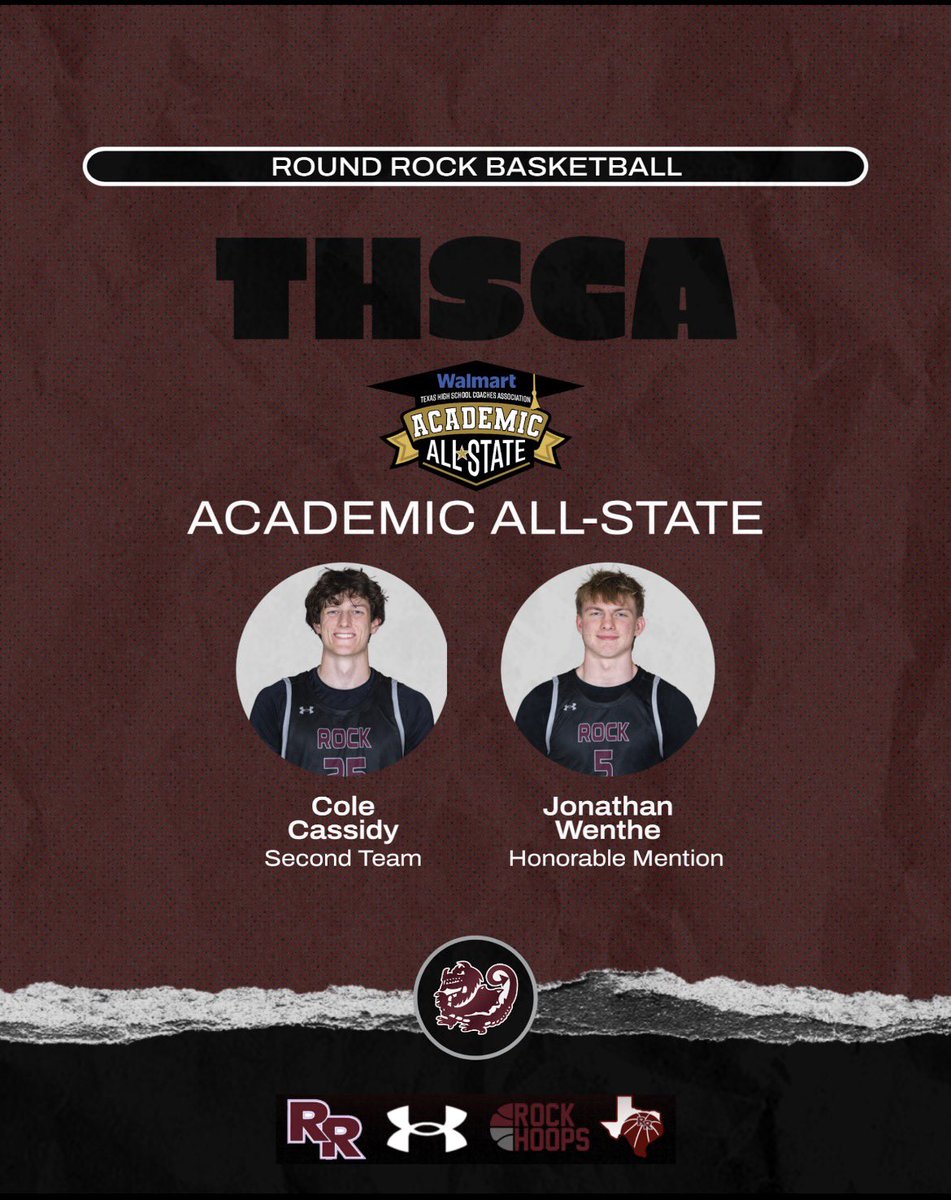 rockhoops's tweet photo. Congratulations to seniors Cole Cassidy and Jonathan Wenthe on earning THSCA Academic All-State!

92.0+ cumulative GPA (1st seven semesters of HS)✔️ 
Overall class rank + SAT/ACT score ✔️ https://t.co/x5AR7nAbaF