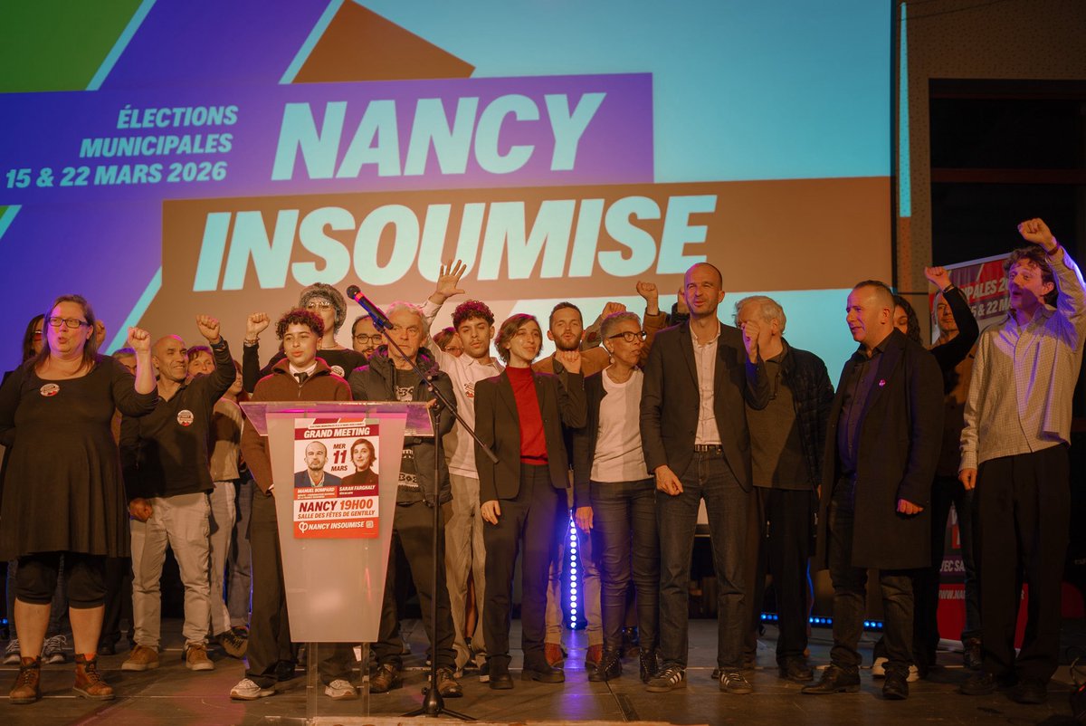 mbompard's tweet photo. Plus de 300 personnes étaient présentes à Nancy ce soir pour la réunion publique de la liste "Nancy insoumise" conduite par Sarah Farghaly 🔥 

Cette équipe peut concrètement changer la vie des gens : cantine bio et gratuite, transports accessibles à toutes et tous... 

Ce dimanche, ne laissez pas passer votre tour, allez voter !