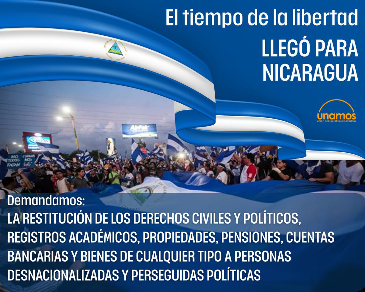 🗣️Demandamos la anulación de las resoluciones de desnacionalización, juicios, sentencias y actos de cualquier tipo utilizados para restringir sus derechos, negar matrícula en centros de estudio y universidades 🇳🇮✊

#Nicaragua