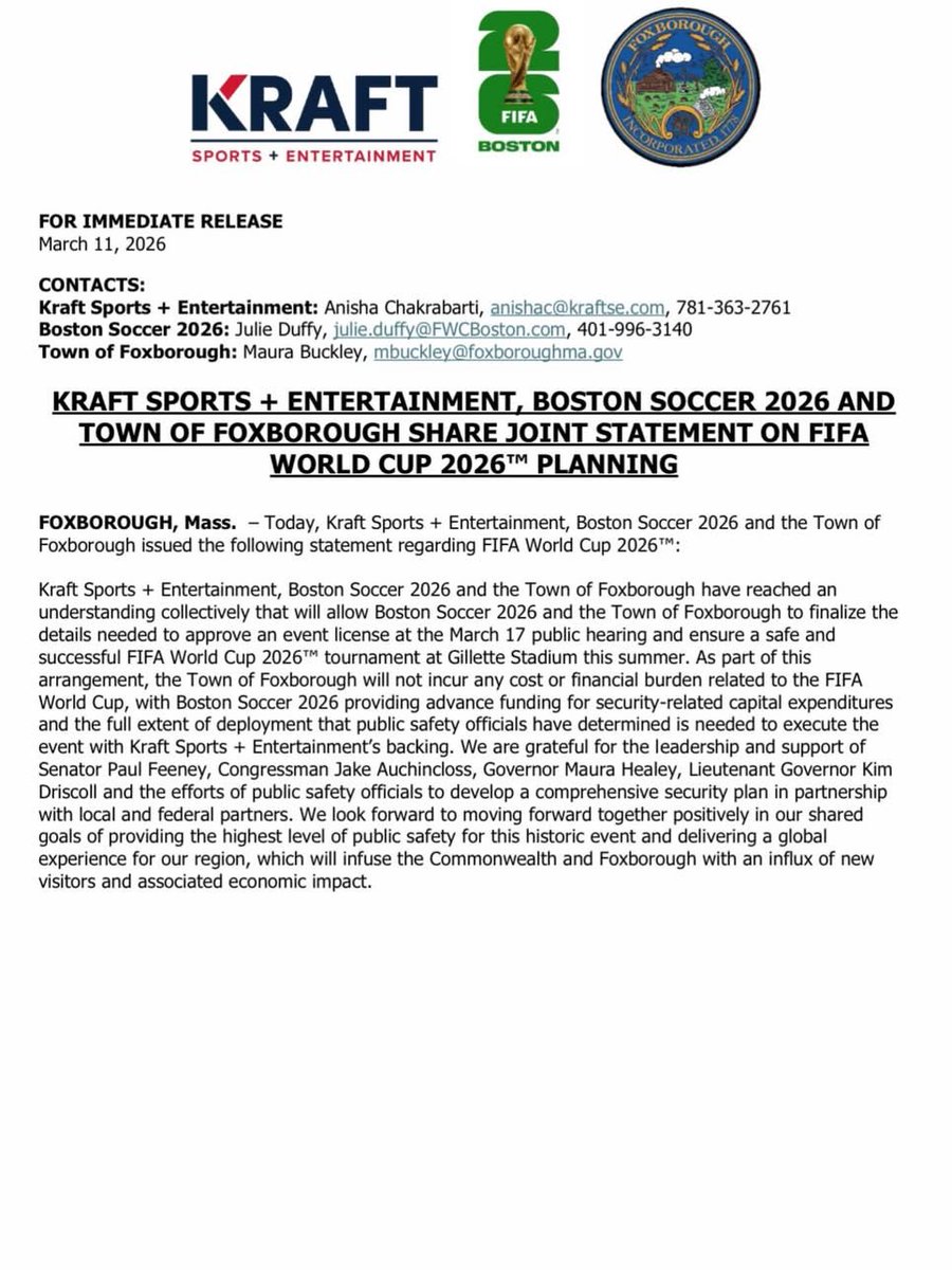 World Cup Soccer will happen in Foxboro.
