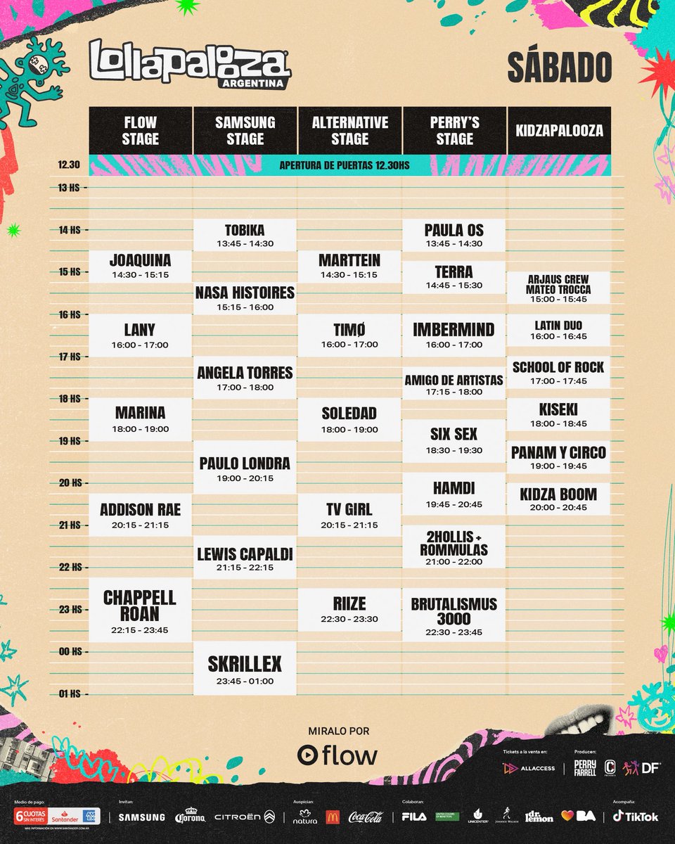 lollapaloozaar's tweet photo. NUEVOS HORARIOS 🫰🏻 NO FALTA NADA PARA VERNOS 💝

Apertura de puertas: 12.30hs 🚪

Últimos tickets en https://t.co/VfC6w2DTzC 

Disfrutá 6 cuotas sin interés con @santander_ar American Express 💳 https://t.co/SHI9nmAXxM