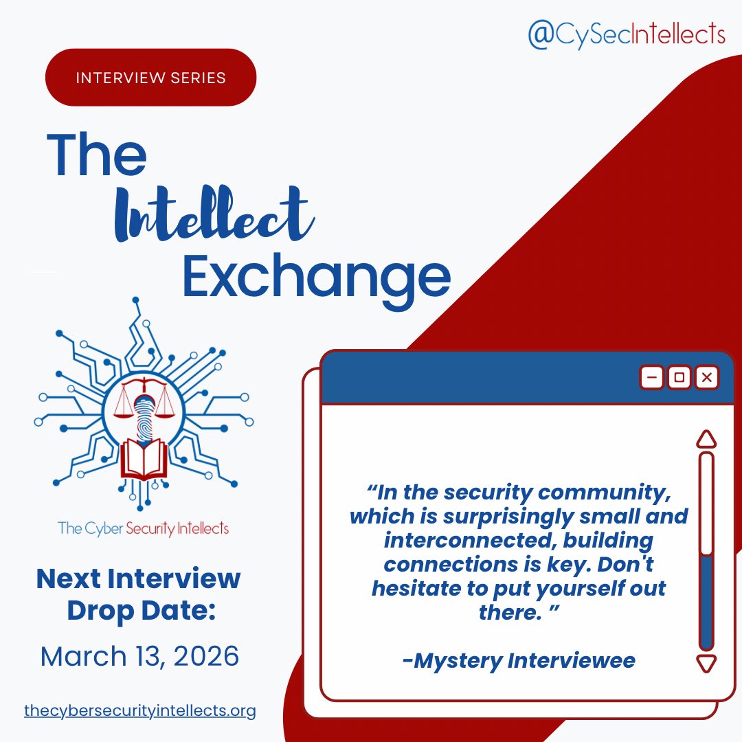 CySecIntellects's tweet photo. 🚨 Our first “The Intellect Exchange” of the year is Coming Soon - Are You Ready? 👀🚨

If you enjoy stories about curiosity, resilience, and navigating the ever-changing cyber landscape, you’ll want to check this one out. The full interview drops March 13th. https://t.co/tSKAhqTkT1