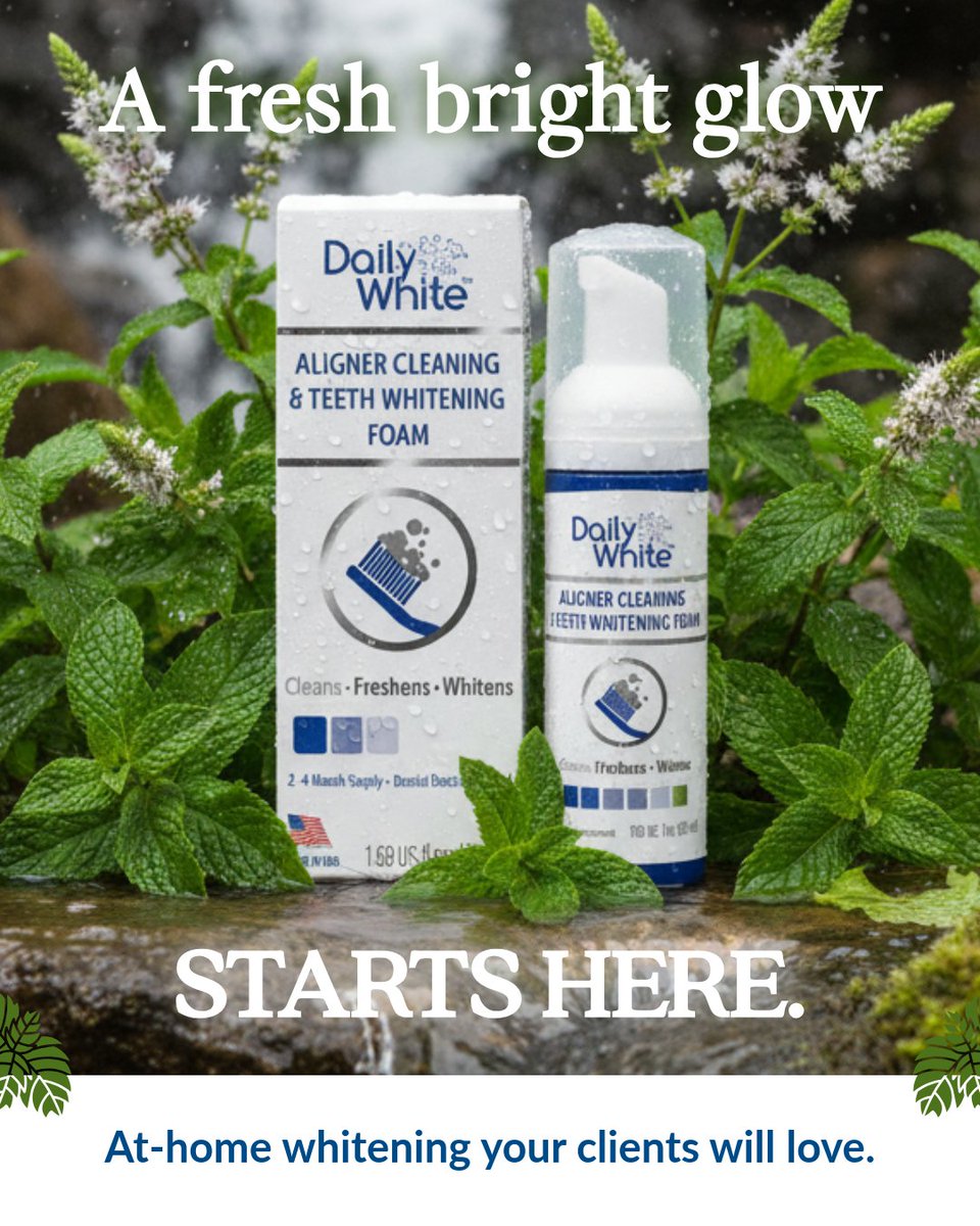 BeamingWhite's tweet photo. 🦷 🌿✨ Our Daily White spearmint foam delivers a clean, refreshing at-home whitening experience your clients will love—and it makes a beautiful addition to your salon or spa retail shelf 😉 🌸 #DailyWhite #TeethWhitening #AlignerCleaning https://t.co/Q1d386y0tp