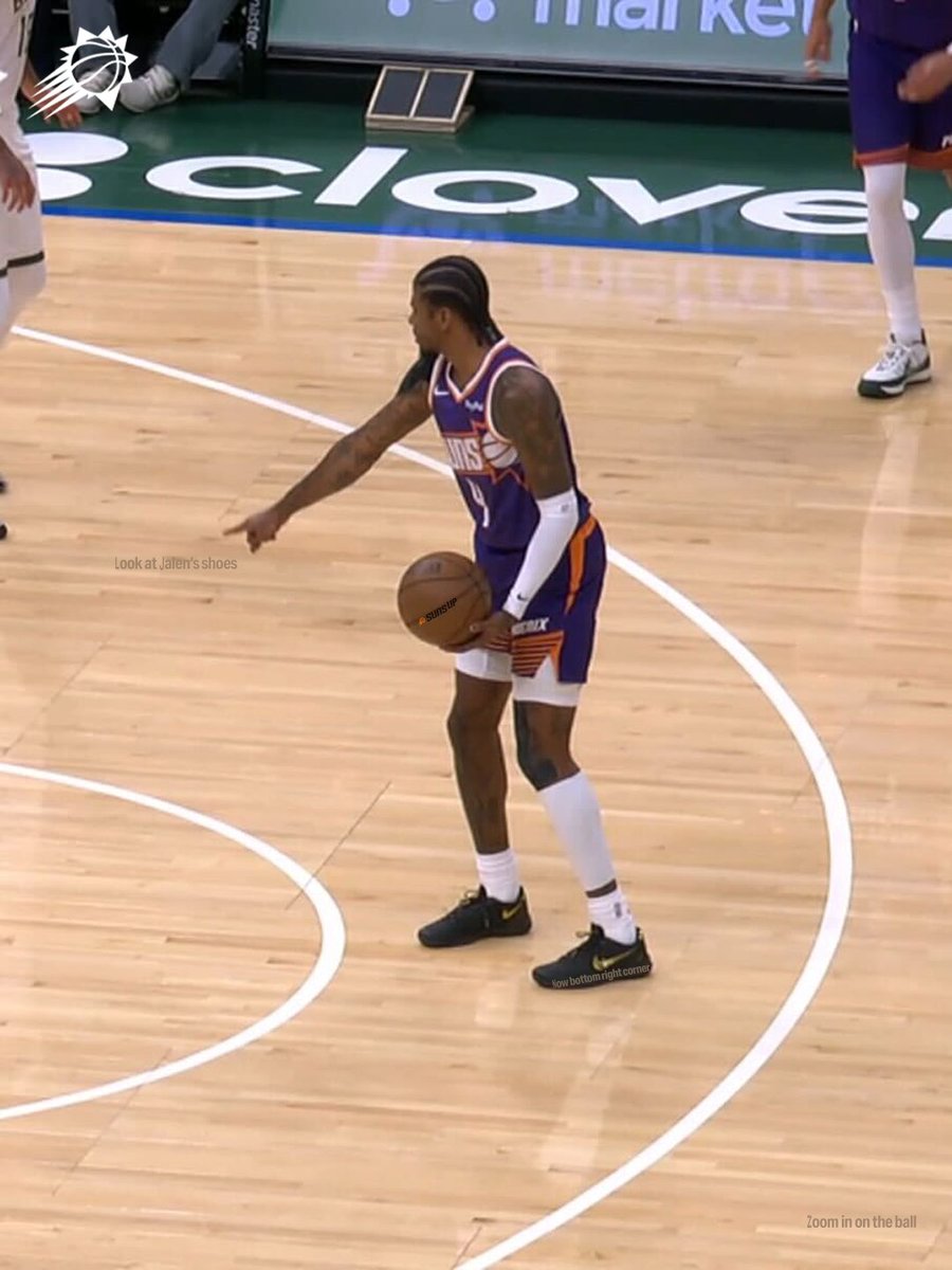 Suns's tweet photo. Zoom in to see what Jalen was pointing at 🫵 https://t.co/oWfsrii3j4