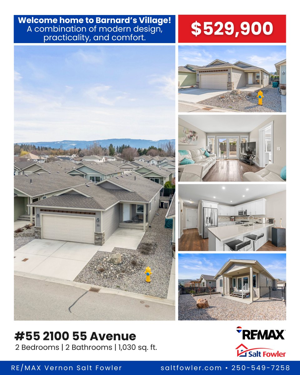LisaSalt's tweet image. ✨ Welcome home to Barnard’s Village, where modern comfort meets effortless living in this bright 2-bedroom, 2-bath home.

🗺️ Centrally located just steps to north end shopping and amenities, this move-in-ready home truly has it all.

#JustAddSalt #SaltFowler #RemaxVernon