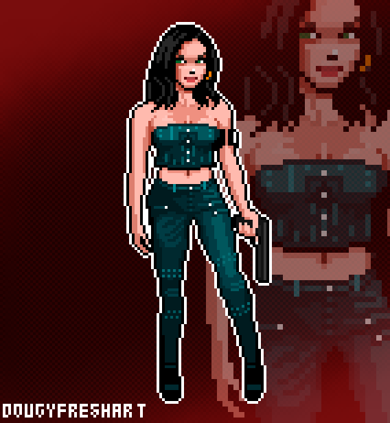 DigDougArt's tweet photo. Some more Violet Sinclair 💜🦖
(Great Jeans Outfit)
#CodeViolet #pixelart https://t.co/K6nwUS2LDw