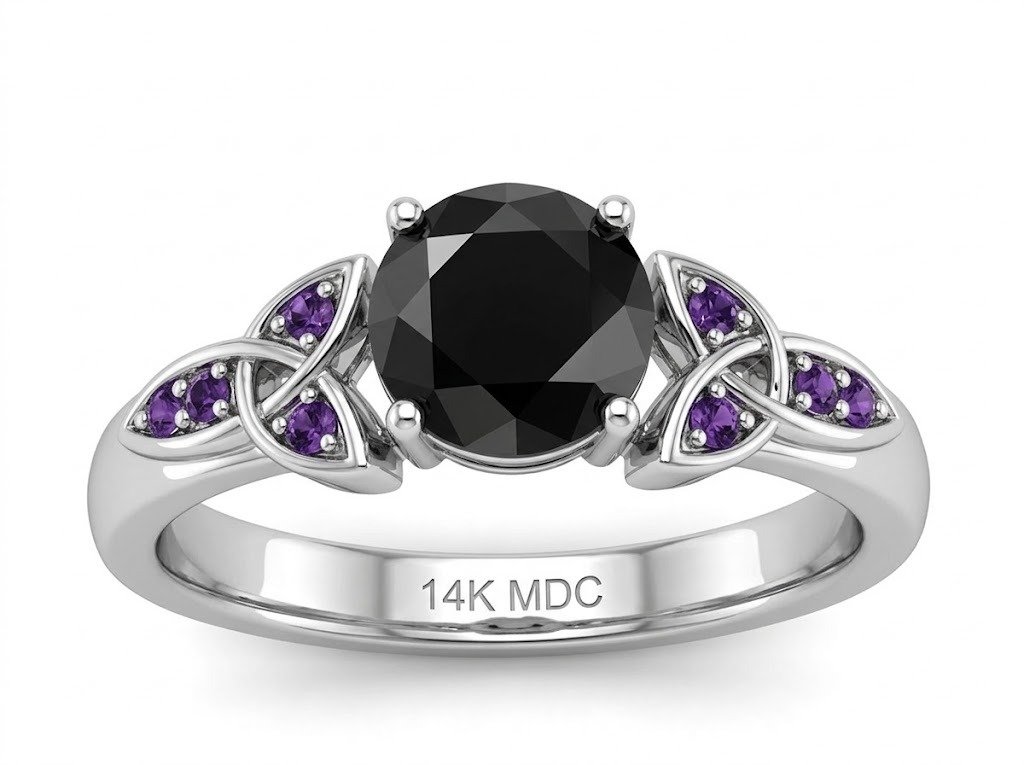 MDCDiamonds's tweet photo. New Custom Triquetra Solitaire black Diamond ring with amethyst accents. from our Celtic engagement rings collection
https://t.co/Yv5Mt3QQSK https://t.co/Q5gHxehlsn