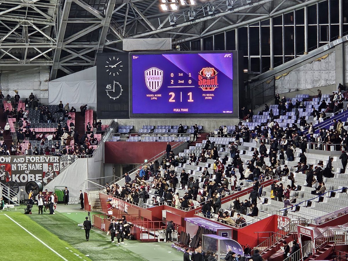 kantora33's tweet photo. 初めてのサッカー海外ビジターでした。勝ちたいですから応援も止まらなかったです。

しかし神戸がもっと強かったです、そしてELEVEN STONESの音量もすごかったです。ご敬意をあげます

まぁ、僕もソウルファンなので悔しいです🥲🥲お疲れ様でした！おめでとうございます⚽️⚽️ https://t.co/suexyV1JfL