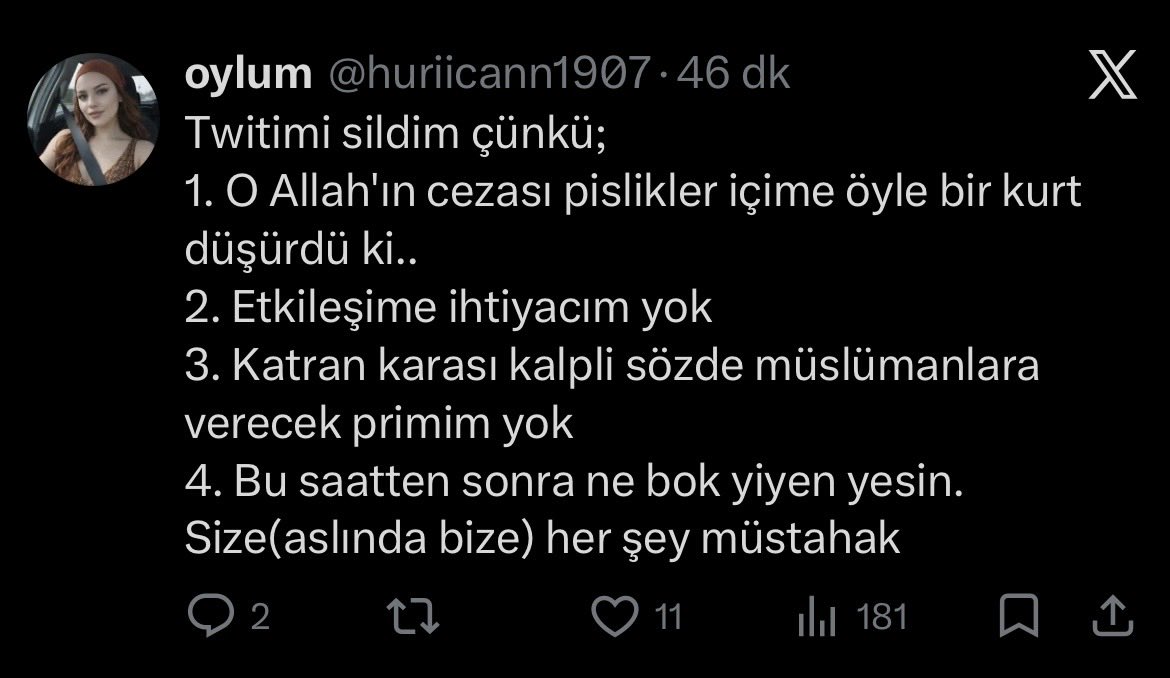 yapay zekâya da tweet sildirdik çok şükür :d

olm bot falan kullanıyosunuz bari şu modelinizi biraz eğitin ya. bu cümlelerin hali ne olm.