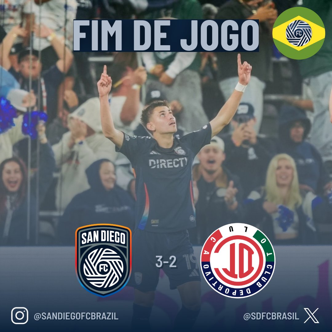 SDFCBrasil's tweet photo. ✅ CONTRA TODO Y CONTRA TODOS!

💪 San Diego FC domina toda a partida mesmo com um a menos em campo, e vence apesar de arbitragem duvidosa.

⚽ Os gols do San Diego FC foram marcados por David Vazquez (2x) e Anders Dreyer.

#football #mls #mlsbrasil #sandiegofc #flowwithus https://t.co/1lx9IdNksn