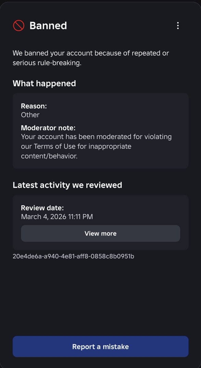 SamsungJ157248's tweet photo. @Roblox @SonariaRBLX My account "gamerpc5556"was terminated without any reason on March 4th,I believe this is a false termination so I hope to be reviewed by roblox support team https://t.co/tG19d4yFEQ