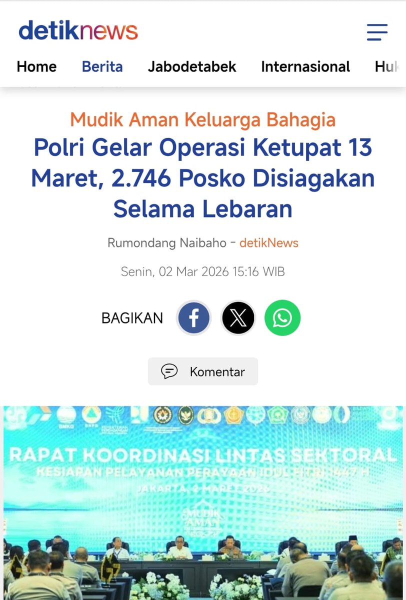 Rapat koordinasi lintas sektoral yang digelar Polri menunjukkan keseriusan pemerintah dalam menyambut Idul Fitri 1447 H. Sinergi antar lembaga ini bertujuan untuk Memastikan Kelancaran Perjalanan arus mudik dan balik agar tetap kondusif bagi semua keluarga.
#MudikAmanBahagia
