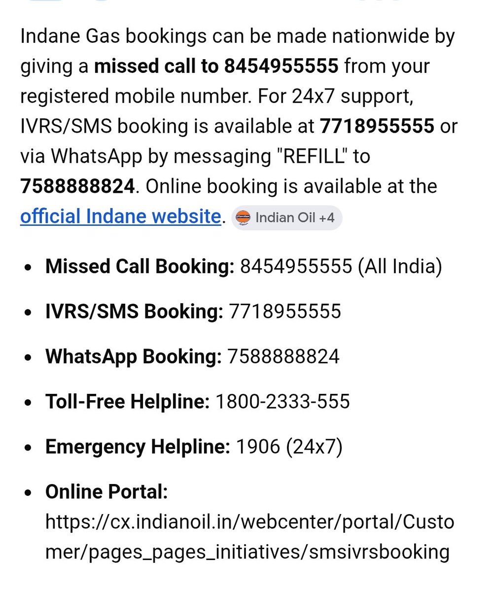 Why has indane disabled all booking numbers? 
Why are they derailing an already established system to create panic? 
#SOS #LPGShortage #lpg 
<a href="/IndianOilcl/">Indian Oil Corp Ltd</a> <a href="/DirPBD_iocl/">Director (Planning & Business Dev.), IndianOil</a> <a href="/HardeepSPuri/">Hardeep Singh Puri</a> <a href="/PetroleumMin/">Ministry of Petroleum and Natural Gas #MoPNG</a> <a href="/PMOIndia/">PMO India</a>