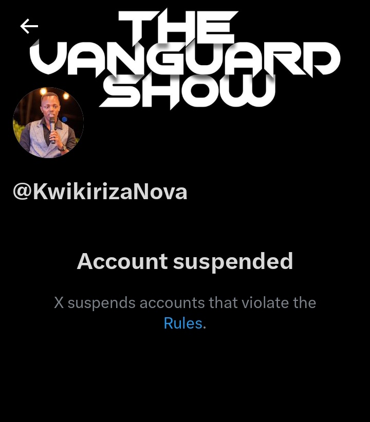 UOXUganda's tweet photo. The Ugandans on X (UOX) would like to inform our members and the general public that the personal X account of our President, Kwikiriza Gideon Nova (@KwikirizaNova), has been suspended by X for reasons that are not yet clear to us. https://t.co/Ke10fKsrku