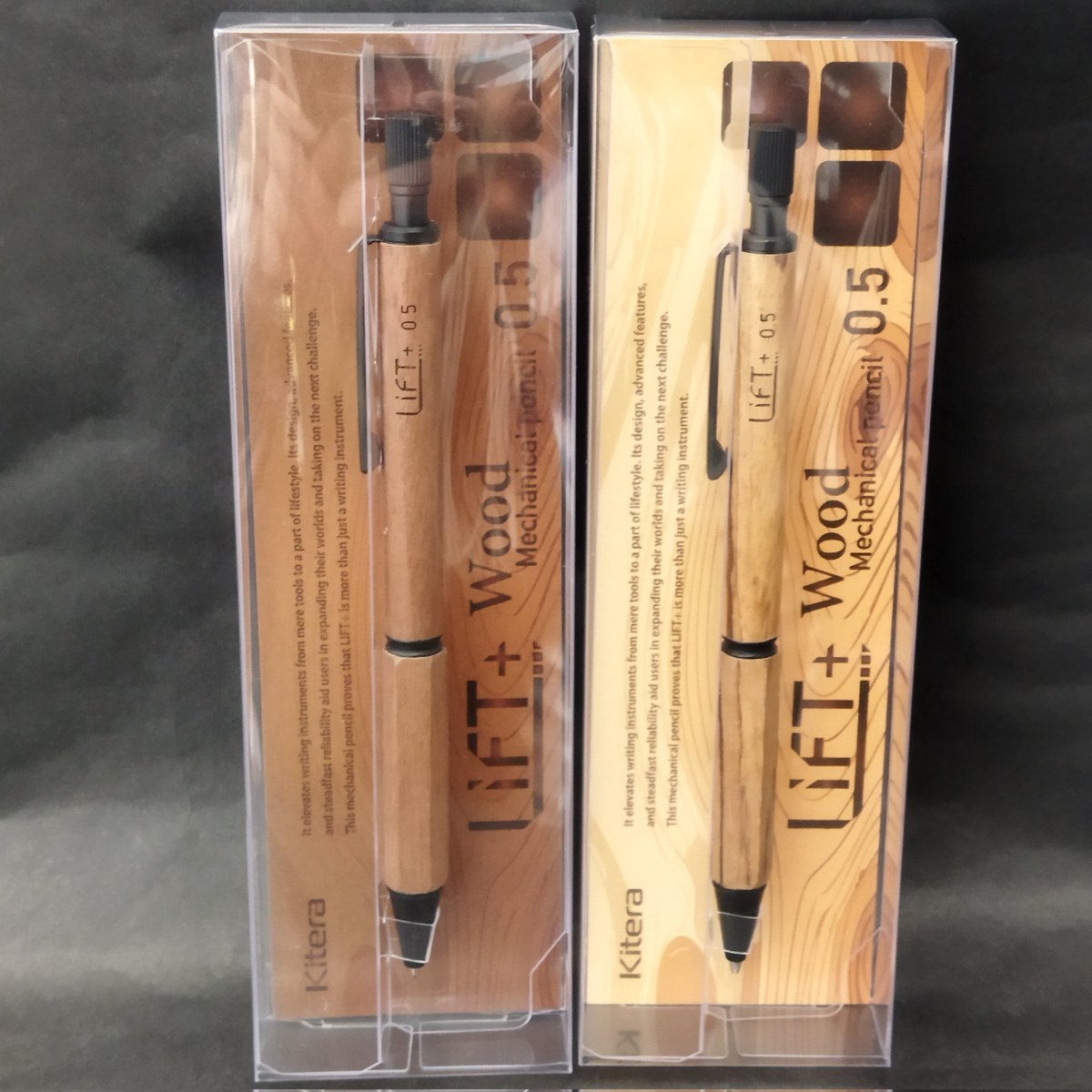 ofl2018's tweet photo. こんにちは
オフィスランド足立インター店です

紀寺商事さんの
LIFT＋Wood入荷しました〜

ゼブラウッド(右)とウォルナット(左)

既存シャープを(細部はちと違いますが)
公式がそのまま木軸にしちゃうのは
多分あんまし無いと思いますので、是非💙

当然木目が全て違います。
今なら選び放題です🤣 https://t.co/pzjJJaCgY2