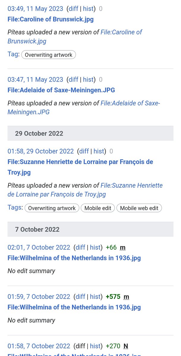 betatrash's tweet image. this account stopped editing for a year, just before I was targeted in 2023... and for 3 months, just before i was targeted in 2024... also stopped editing for 7 months, beginning on Oct [10] 29, 2022, right as the other account began editing... no other pauses...