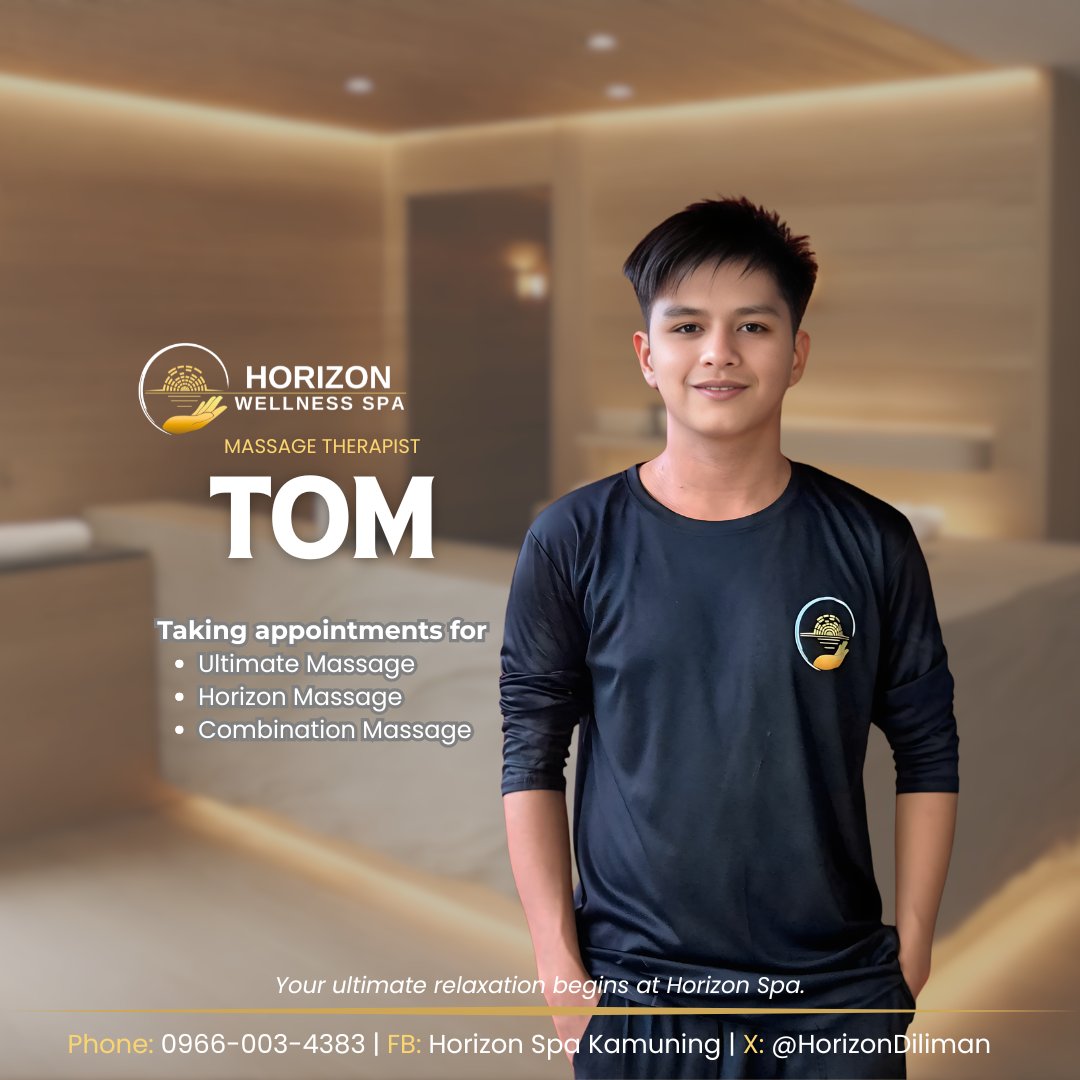 HorizonDiliman's tweet photo. Whether you need Jacob’s deep tension relief or Tom’s signature relaxation flow, our lineup is ready to help you decompress and reset before the weekend.

To book an appointment, text or call us at 0966-003-4383 #HorizonSpa 🌇 https://t.co/Rvb0Jy86IQ