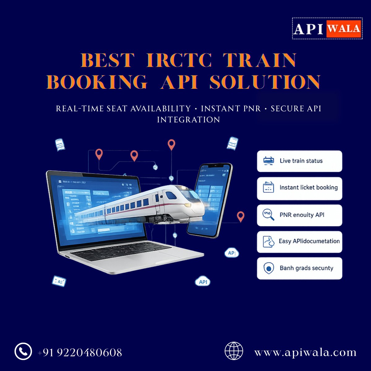 apiwala's tweet photo. 🚆 Best IRCTC Train Booking API Solution!
Real-time seat availability, instant PNR &amp; secure API integration with APIWALA.

📞 +91 9220480608
🌐 https://t.co/BBXFwXzQ8j

#APIWALA #IRCTCAPI #TrainBookingAPI #TravelAPI #RailwayAPI #PNRStatus #APISolutions #TravelTechnology https://t.co/VrOkBDN8Zl