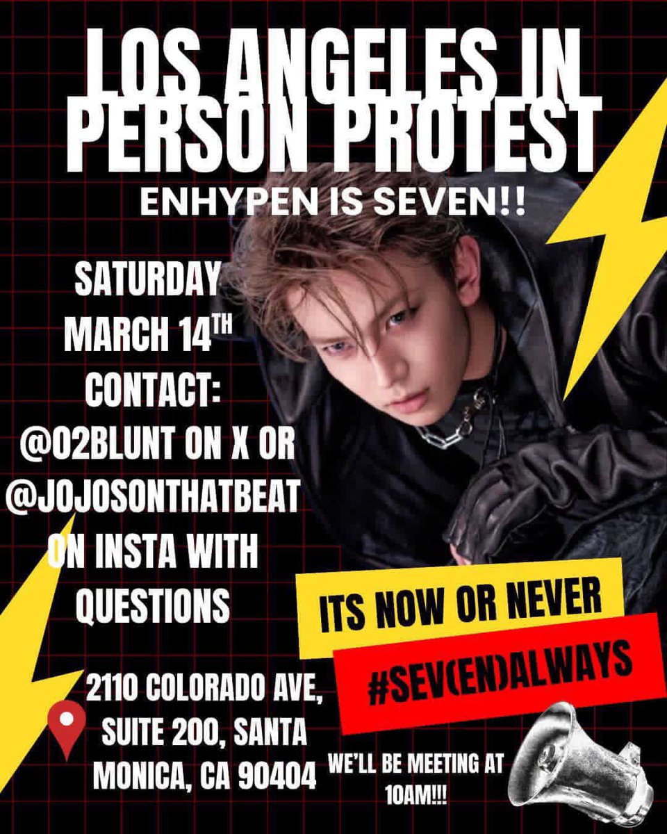 HaileyClark4319's tweet photo. For whoever is going to be there is person! Whoever can go! Spread the word there will be a protest for heeseung at Hybe America 
#ENHYPEN_İS_7 #BRING_BACK_HEESEUNG #ENHYPEN7MEMBERS #HeeseungDeservesBetter https://t.co/Q9PJnkXk1e