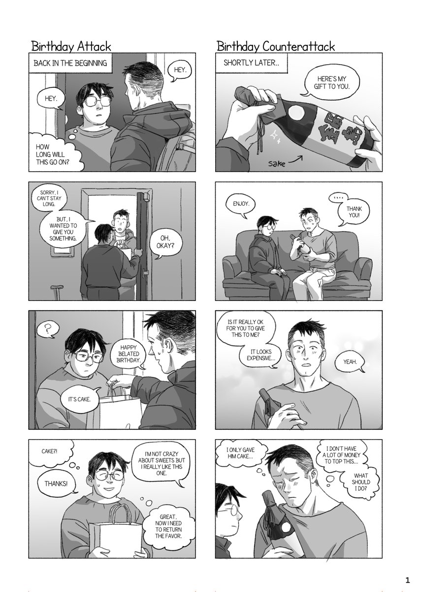 Another installment of my post-canon Ajin BL series where Tanaka and Okuyama meet again.  

Six 4koma! Okuyama and Tanaka's relationship develops as they get into a gifting battle in the first four 4koma. The last two take place after the previous chapter.

[ Ajin ] [ Okutana ] 