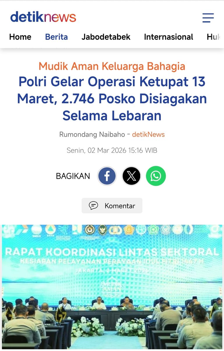 reza_ptr10's tweet photo. untuk Memastikan Kelancaran Perjalanan Polri gelar operasi ketupat 13 maret mendatang. sebanyak 2746 posko siap siaga agar #MudikAmanBahagia https://t.co/BkiELU5sd9