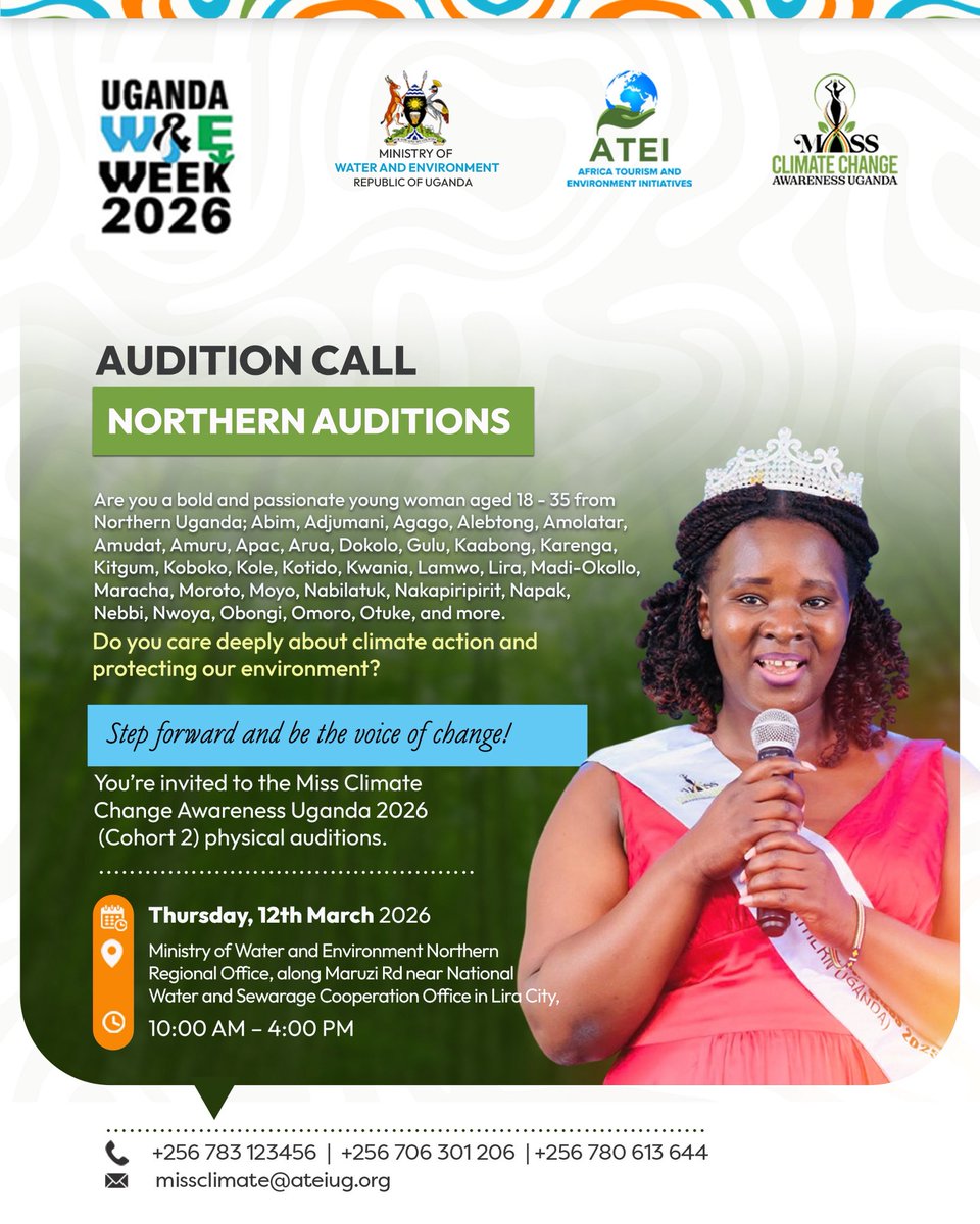 leanshan1's tweet photo. Today is the day we unveil the #MissClimateChange Northern Ug who care deeply about Climate Action and protecting our Environment.
Who could that be ? 😇
📍Let's all be there🤗🤗
#UWEK26
#ATEI
#ClimateAction
#NorthernUgAuditions https://t.co/S1ltsA2usZ