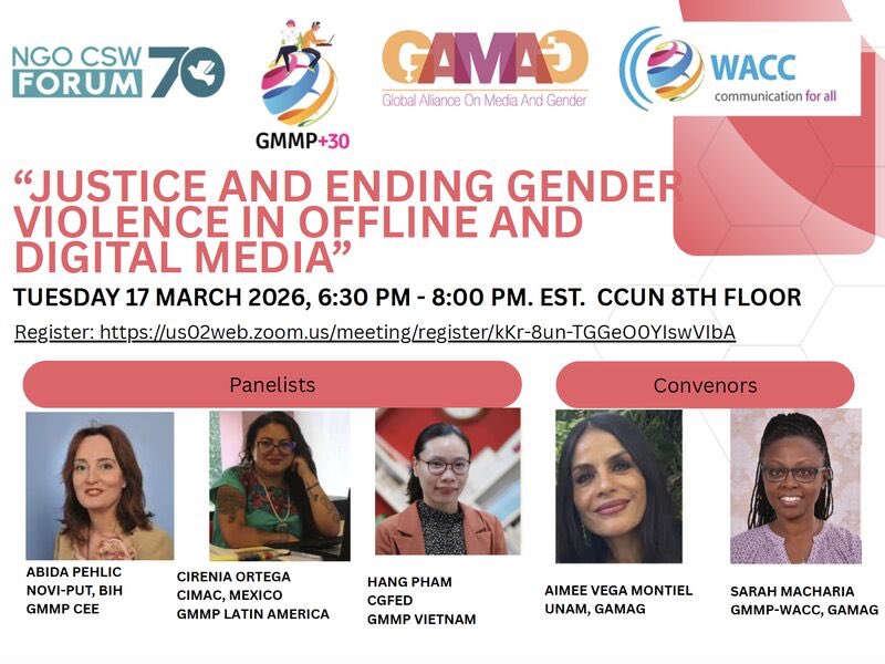 cgfed1993's tweet photo. Join us next week
🚺 Justice and Ending Gender Violence in Offline and Digital Media
📅 Tuesday, 17 March
⏰ 6:30 – 8:00 pm Eastern Daylight Time (New York)
📍 NYC venue: CCUN 8th Floor
🔗 Zoom registration: https://t.co/P8WHGrptCa
#CSW70 #GenderJustice #GMMP30 https://t.co/2GwffgQ9jq