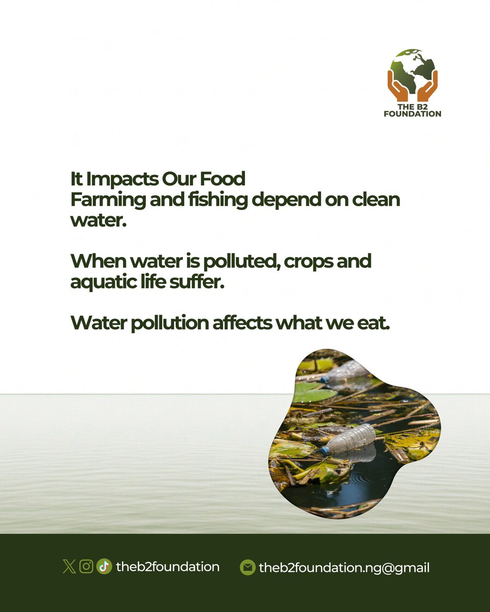 theb2foundation's tweet photo. Water pollution isn’t just an environmental issue, it’s a public health crisis, a threat to food security, and a challenge for communities whose livelihoods depend on clean water. 
#WaterEducation #TheB2Foundation
#SaveOurHealth https://t.co/8IZ9d8vvHW